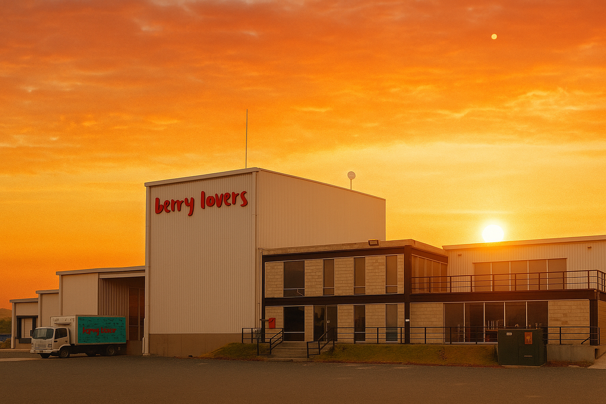 Berry Lovers facility in Mexico at sunset